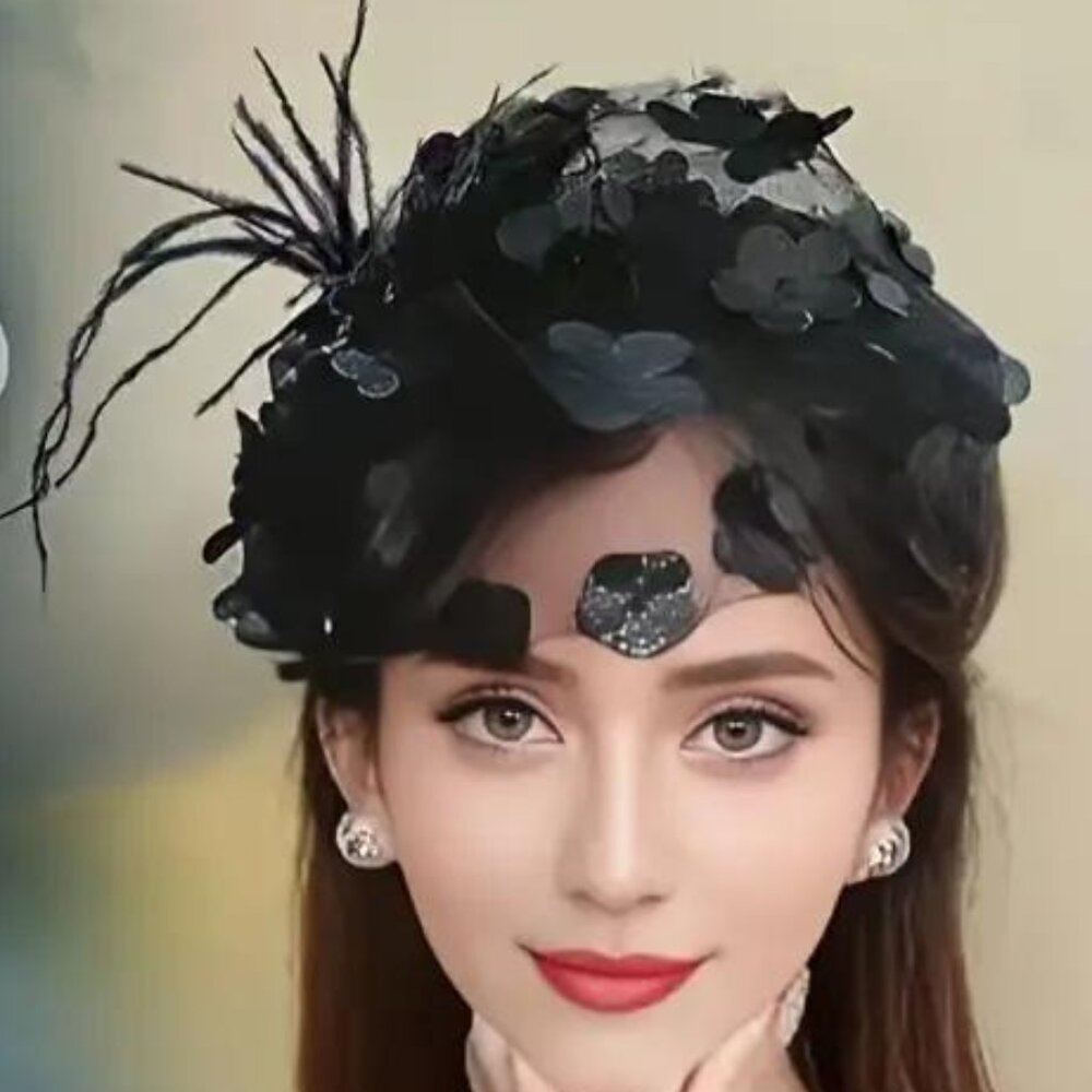 EMBELLISHED BLACK HAT HEADBAND